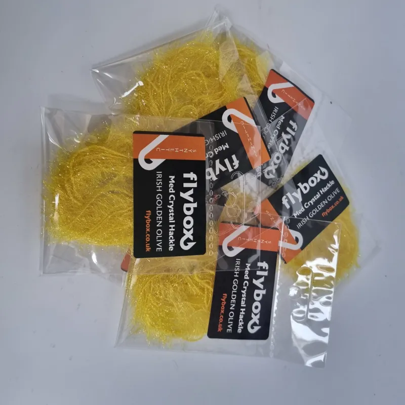 Flybox Medium Crystal Hackle in Irish Golden Olive-1